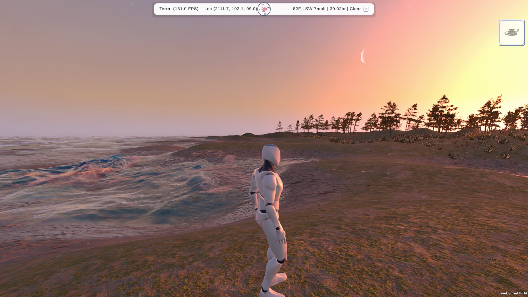 MultiCosm XR avatar overlooking the sea at sunset